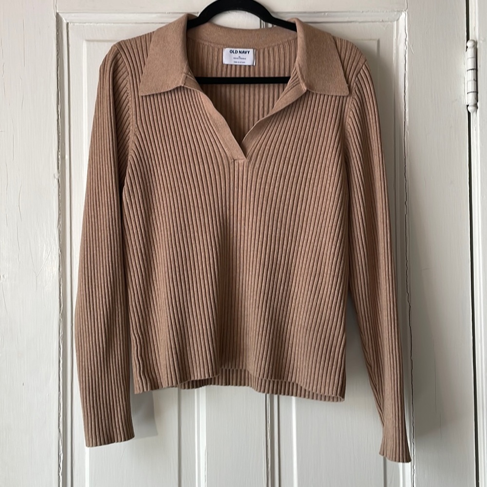 old navy ribbed collar long sleeve blouse